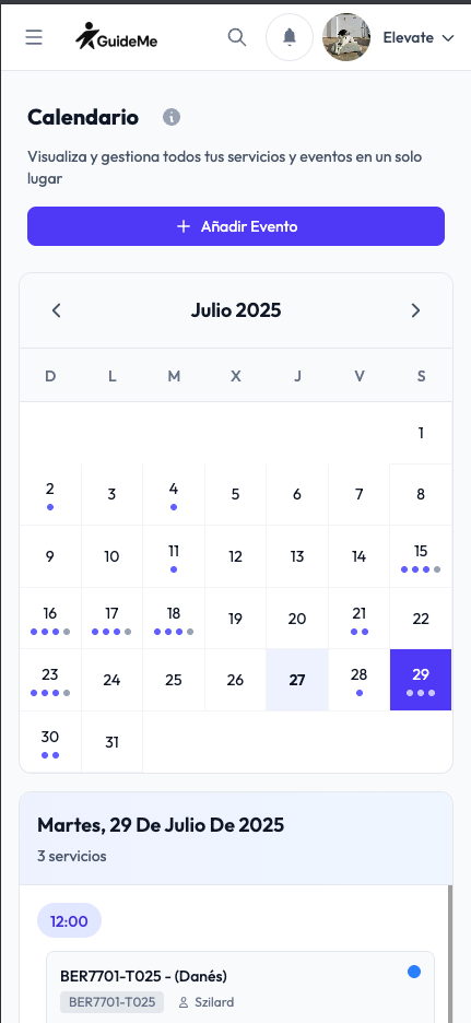 Calendario de GuideMe